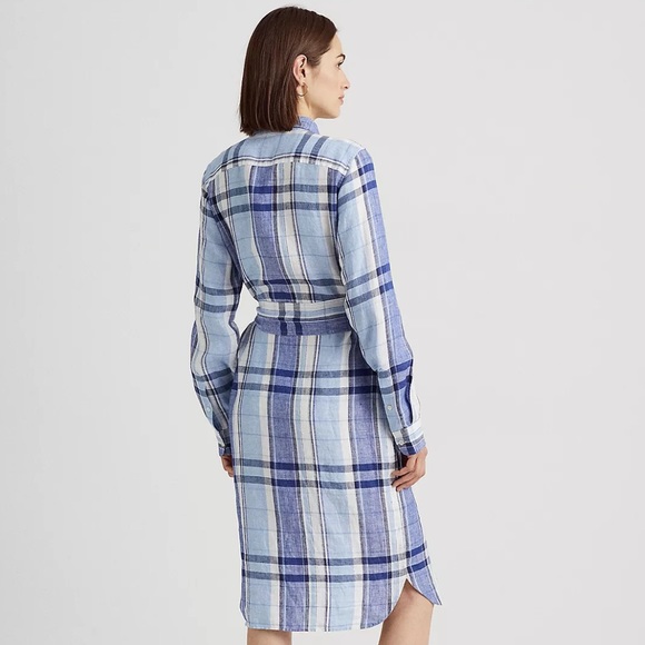 New Ralph Lauren Floral & Plaid Lightweight Linen Button Down Shirtdress Midi - Picture 12 of 15